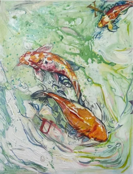 Koi Feast III — obra original de Cristina Ybarra